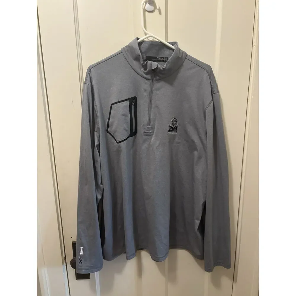 RLX Ralph Lauren XXL Gray Quarter‎ Zip Pullover Whistling Straits PGA Champ 2015